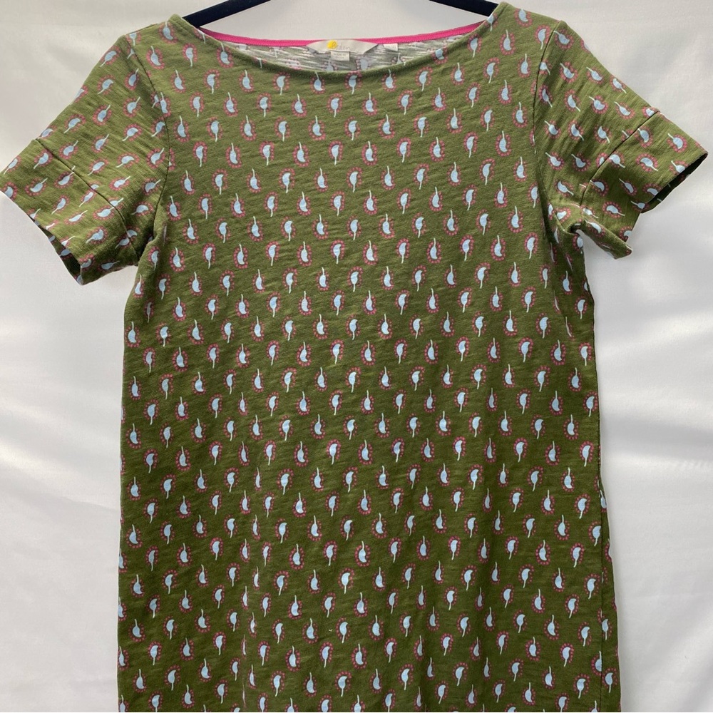 Boden Mini Jersey T-Shirt Dress short sleeve green paisley size 6P